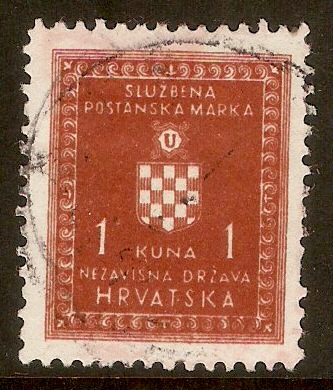 Croatia 1942 1k Orange-brown - Official stamp. SGO58A.