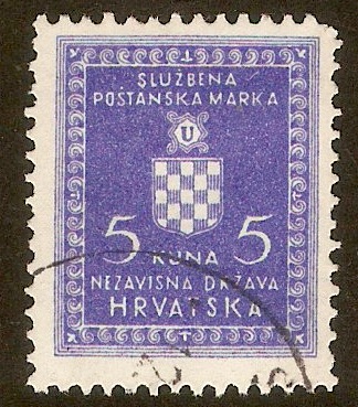 Croatia 1942 5k Ultramarine - Official stamp. SGO63A.