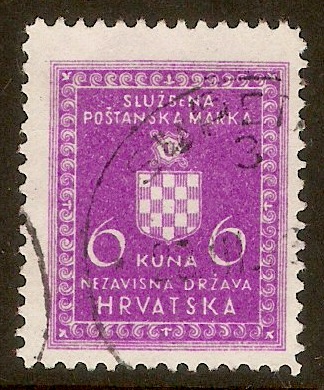 Croatia 1942 6k Violet - Official stamp. SGO64A.