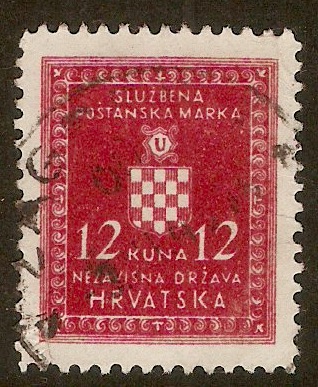 Croatia 1942 12k Brown-red - Official stamp. SGO66A.