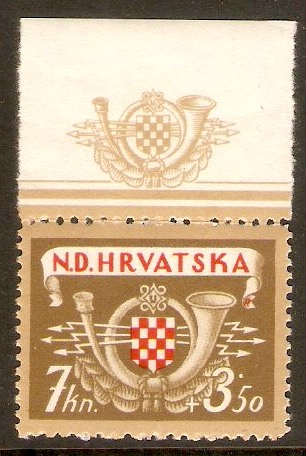 Croatia 1944 7k +3k.50 Postal and Railway Workers series. SG123.