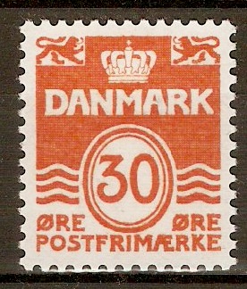 Denmark 1933 30ore Reddish orange. SG273a.