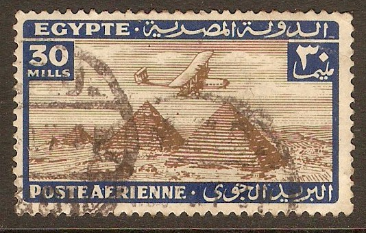 Egypt 1933 30m Brown and blue - Air series. SG205.