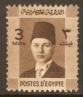 Egypt 1937 3m Brown - King Farouk definitives series. SG250.