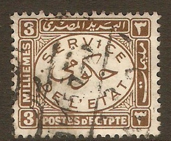 Egypt 1938 3m Brown - Official Stamp. SGO278.