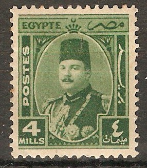 Egypt 1944 4m Green - King Farouk definitive series. SG294.
