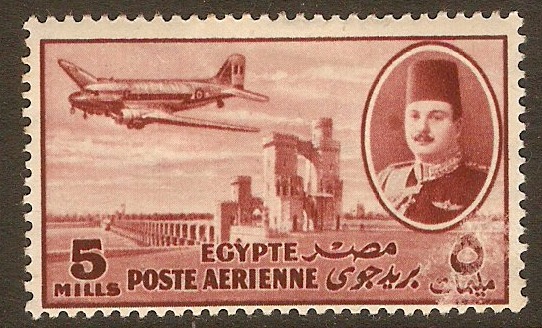 Egypt 1947 5m Red - Air series. SG324.