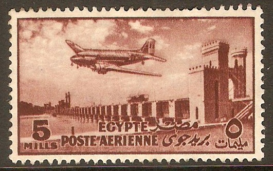 Egypt 1953 5m Brown - Air stamp. SG433.