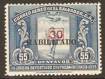 El Salvador 1937 30 on 55c Blue. SG873.