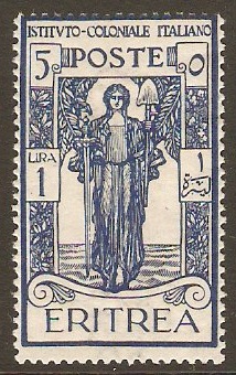 Eritrea 1926 1l +5c Blue. SG111.