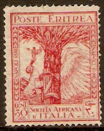 Eritrea 1928 30c +5c Scarlet. SG134.
