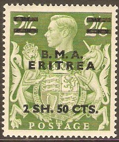 Eritrea 1948 2s.50c on 2s.6d Yellow-green. SGE10.