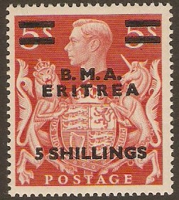 Eritrea 1948 5s on 5s Red. SGE11.