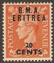 Eritrea 1948 20c on 2d Pale orange. SGE3.