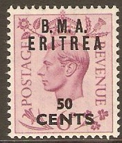 Eritrea 1948 50c on 6d Purple. SGE7.