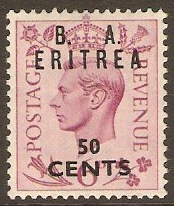 Eritrea 1950 50c on 6d Purple. SGE19.