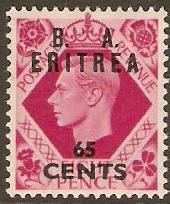 Eritrea 1950 65c on 8d Bright carmine. SGE20.