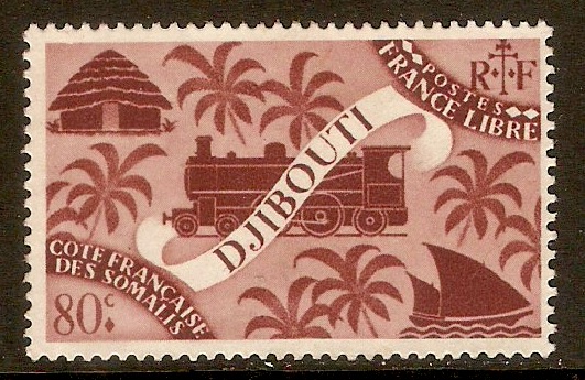 Djibouti 1943 80c Maroon. SG366.
