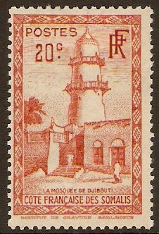 French Somali Coast 1938 20c Orange-red. SG251.