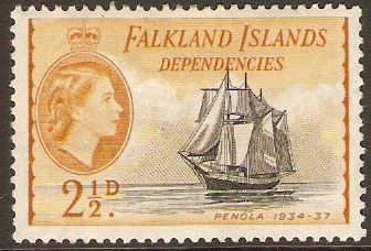 Falkland Islands Depend. 1954 2d Black and yellow-ochre. SGG30.
