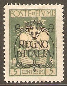 Fiume 1924 5c Green - Regno d'Italia Overprint. SG213