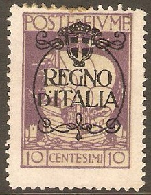 Fiume 1924 10c Mauve - Regno d'Italia Overprint. SG214