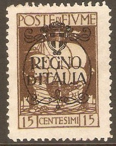 Fiume 1924 15c Brown - Regno d'Italia Overprint. SG215