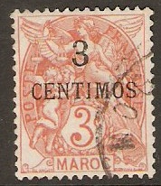 French Morocco 1902 3c on 3c Orange-red. SG16.