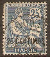 French Morocco 1902 25c on 25c Blue. SG21.