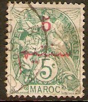 French Morocco 1911 5c on 5c Blue-green. SG31.