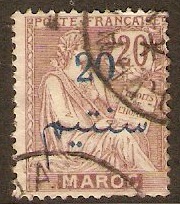 French Morocco 1911 20c on 20c Purple-brown. SG34.