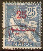 French Morocco 1911 25c on 25c Blue. SG35.