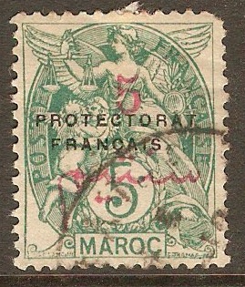 French Morocco 1914 5c on 5c Blue-green. SG43.