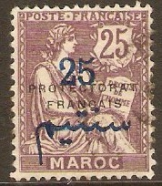 French Morocco 1914 25c on 25c Violet-brown. SG48.