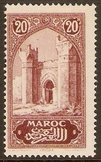 French Morocco 1923 20c Claret. SG130.