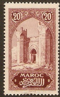 French Morocco 1923 20c Claret. SG130.