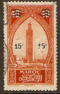 French Morocco 1929 15c on 40c Red-orange. SG163.