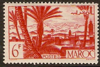French Morocco 1947 6f Vermilion. SG330.