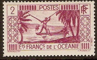French Oceanic Settlements 1934 2c Claret. SG84.