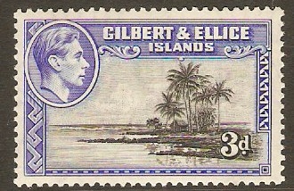 Gilbert and Ellice 1939 3d Brownish-black and ultramarine. SG48.