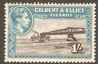 Gilbert and Ellice 1939 1s Brownish-black and turq. green. SG51.