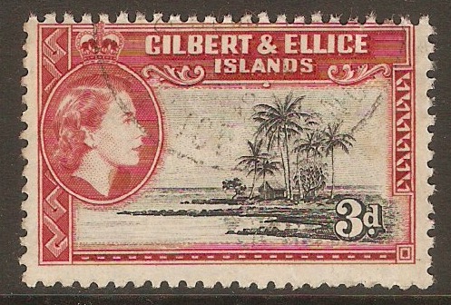 Gilbert and Ellice 1956 3d Black and carmine-red. SG68.