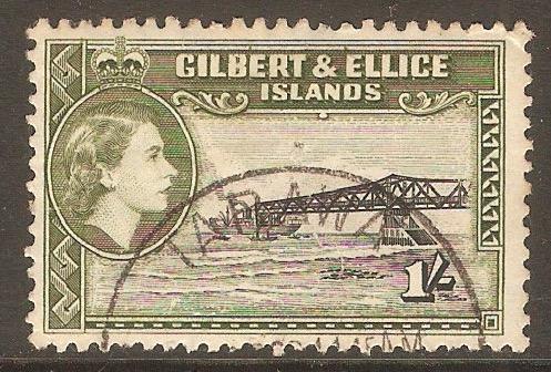 Gilbert and Ellice 1956 1s Black and bronze-green. SG71.