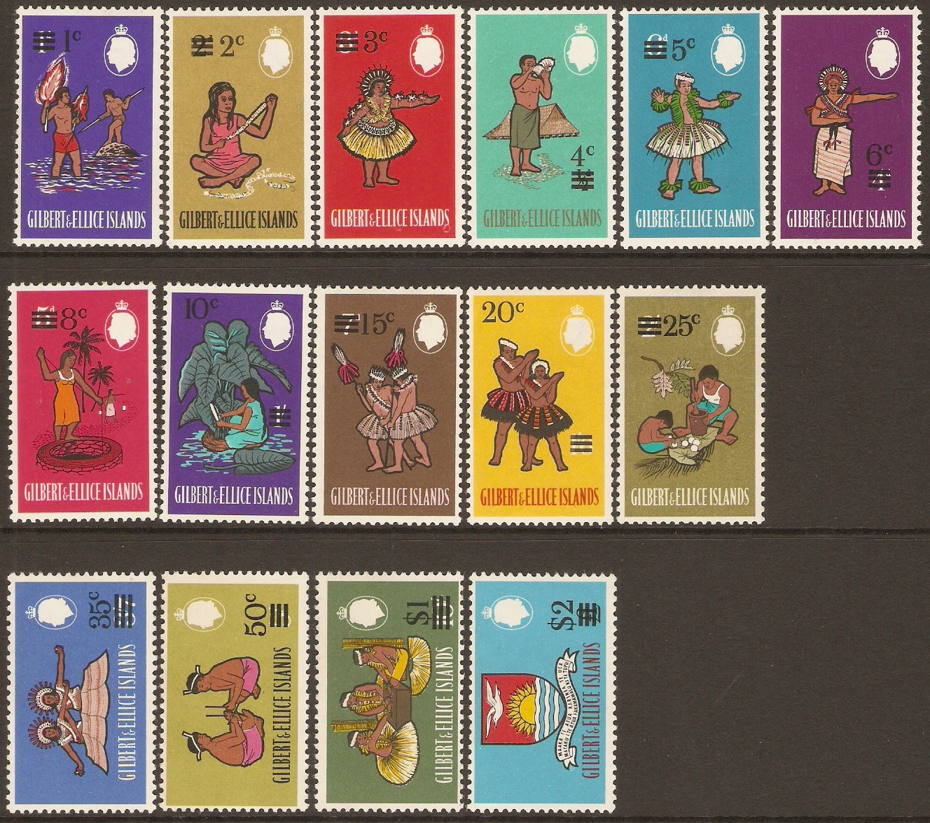 Gilbert and Ellice 1966 Decimal Currency Overprint Set. SG110-SG - Click Image to Close