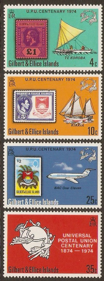Gilbert and Ellice 1974 UPU Centenary Stamps Set. SG232-SG235.
