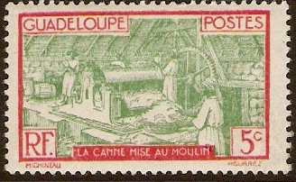 Guadeloupe 1928 5c Green and scarlet. SG109.