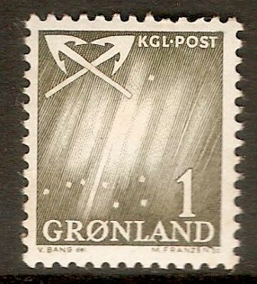 Greenland 1963 1ore Bronze-green - Northern Lights series. SG48.