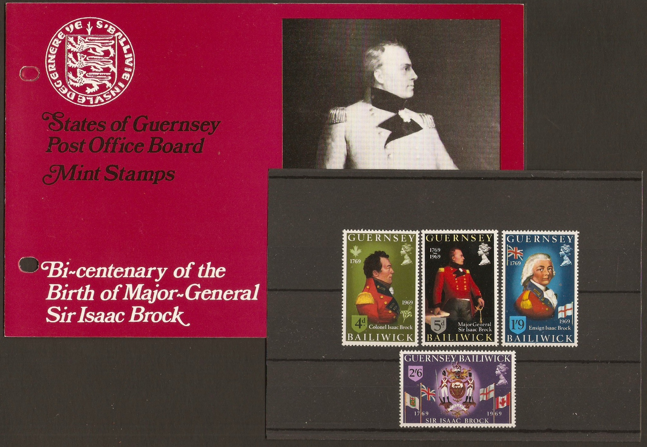 Guernsey 1969 Sir Isaac Brock Set Souvenir Folder.