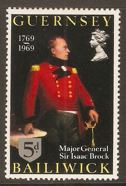 Guernsey 1969 5d Sir Isaac Brock Series Stamp. SG30.