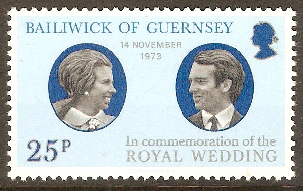 Guernsey 1973 25p Royal Wedding stamp. SG93.
